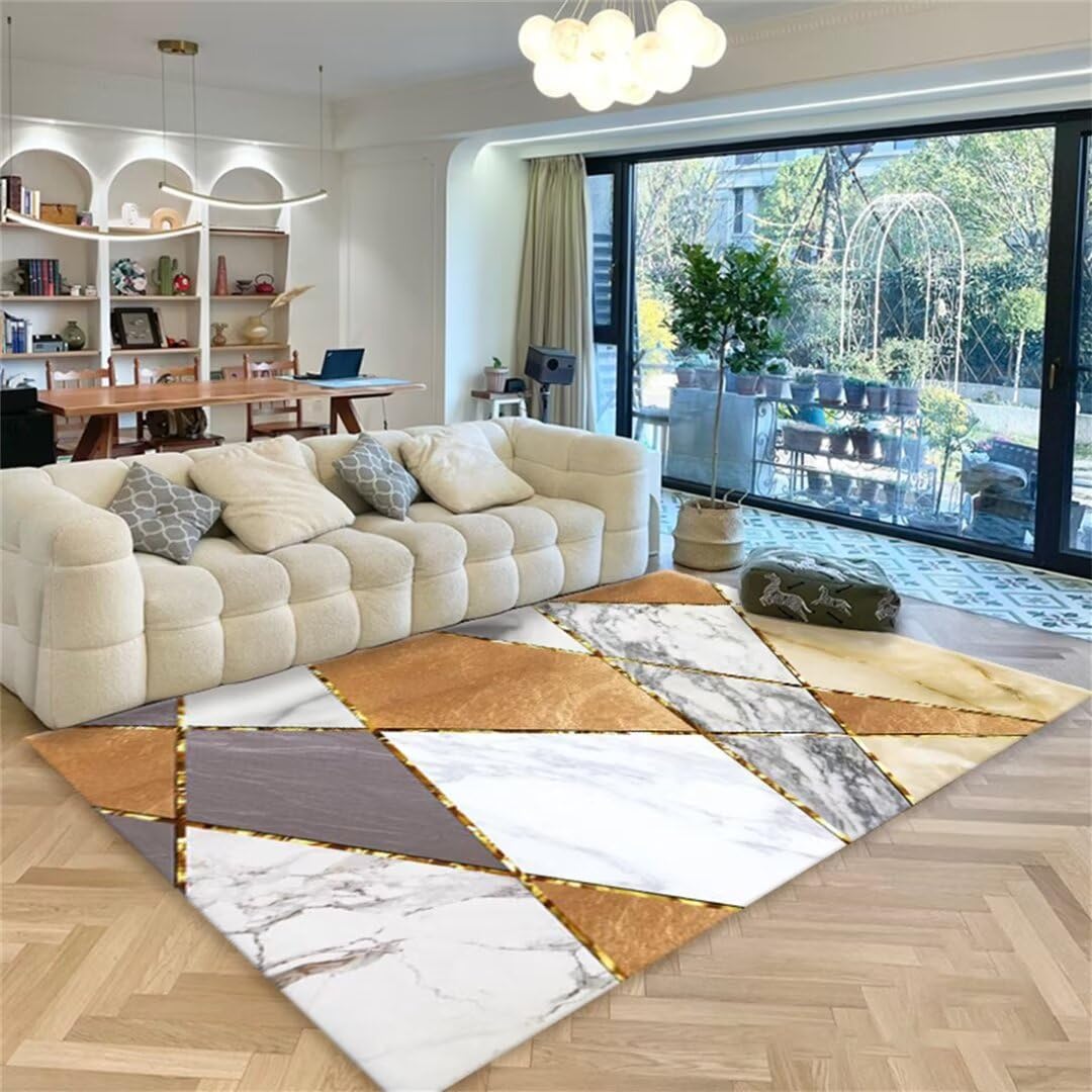 Tapis en marbre doré lavable à pile courte 80x160cm doux pour bureau