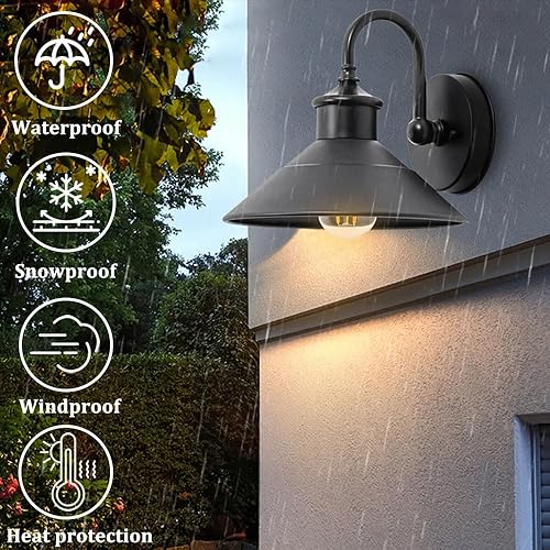 Miniatura 2 de BGEDL Lámpara de pared negra para exteriores, luces de porche, apliques de pared industriales, lámparas de pared de metal impermeables para el