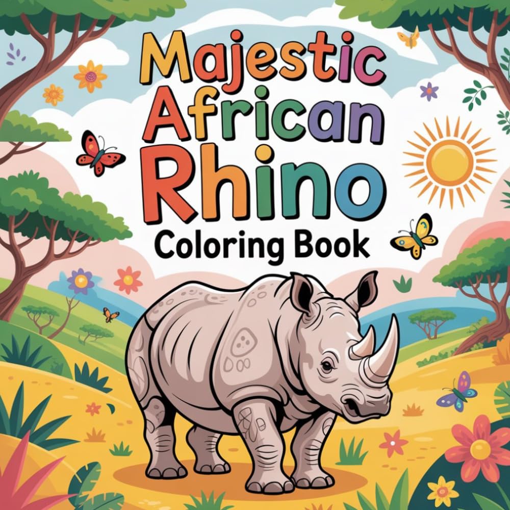 Majestic African Rhino Coloring Book: rhino wild animal relaxation women coloring book, savannah rhino stress relief kids color book, rhino horned ... heavy rhino relaxation adults color book