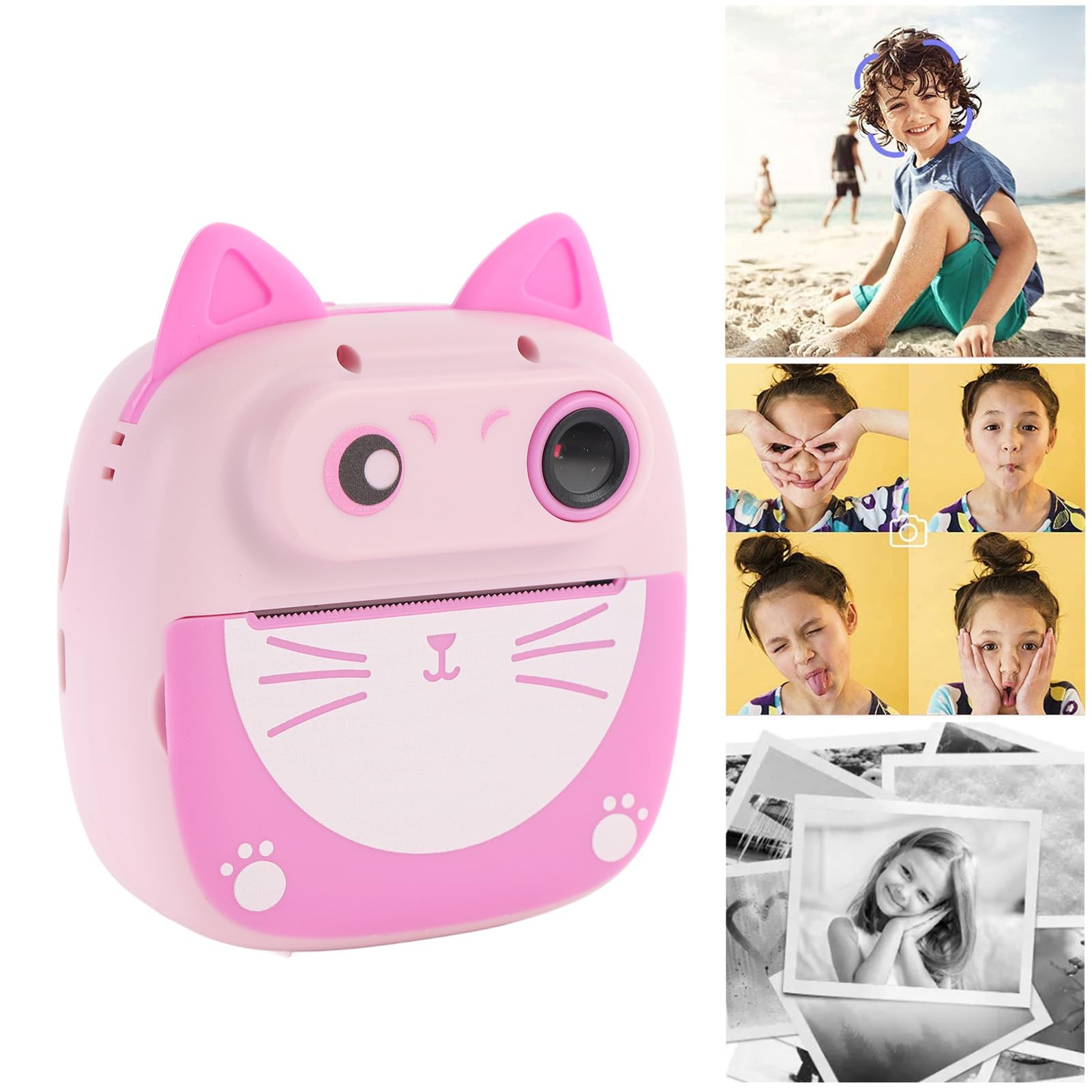 Tbest Cámara de Impresión Instantánea HD Lente Dual Zoom 4X Pantalla de 2 Pulgadas Viaje Compacto con 3 Rollos de Papel Niños Niñas (Pink)