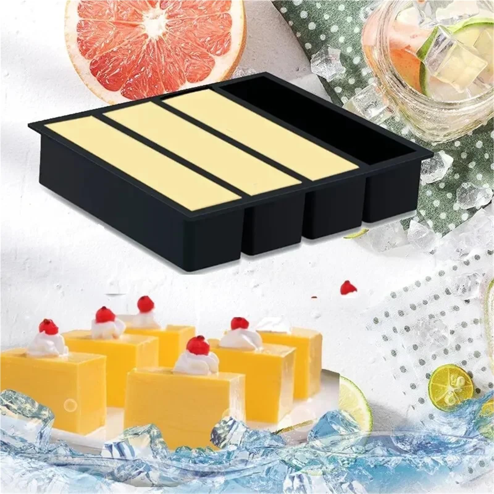Cubiteras Para Hielo Cubitos de hielo gigantes de silicona de 4 rejillas, bandeja cuadrada de tiras largas, molde duradero for vino, whisky, utensilios de bar y cócteles.(4-color 4pcs)