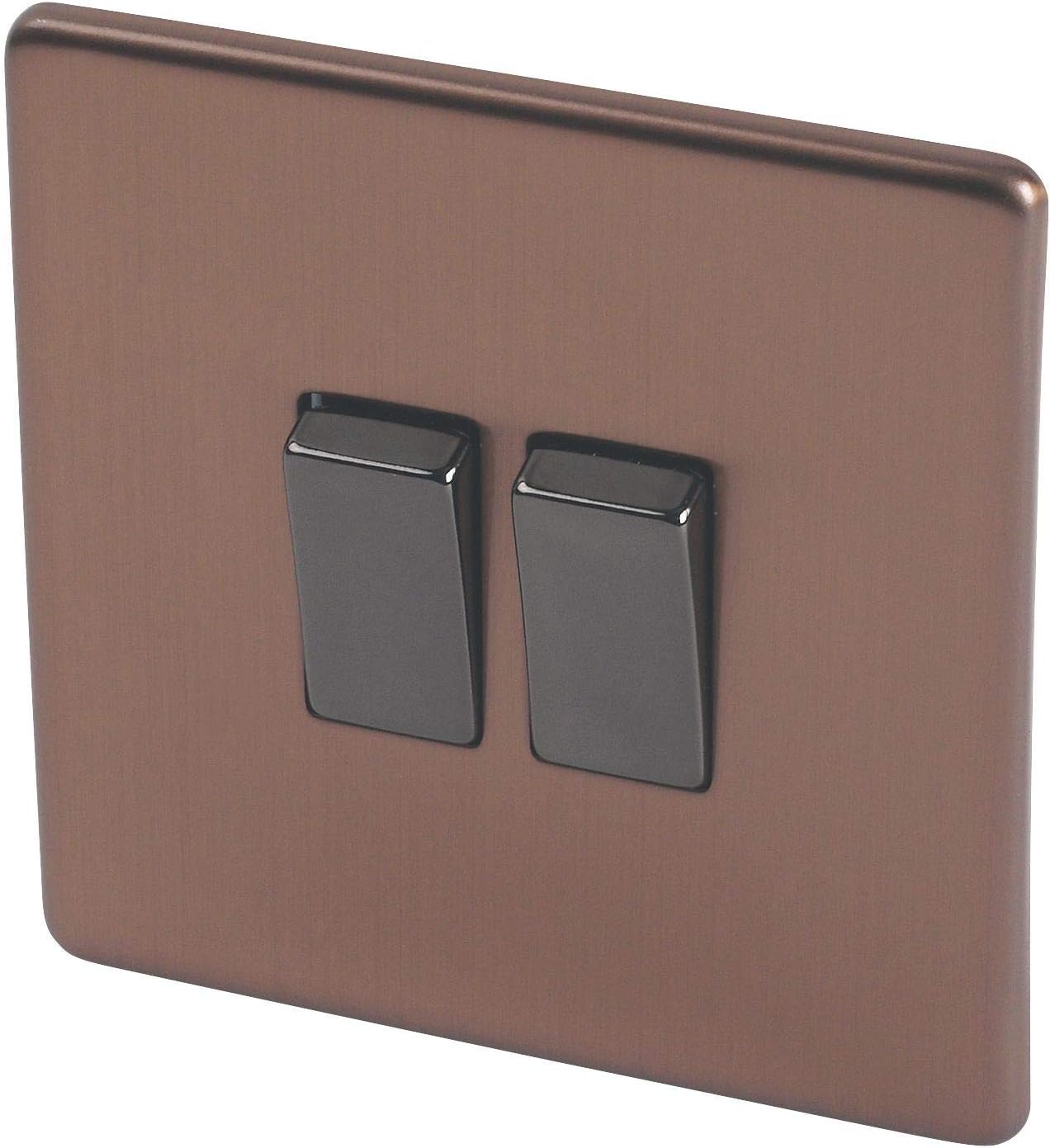 Varilight Flat Plate Screwless Brushed Bronze 2 Gang 2Way 10 Amp Light