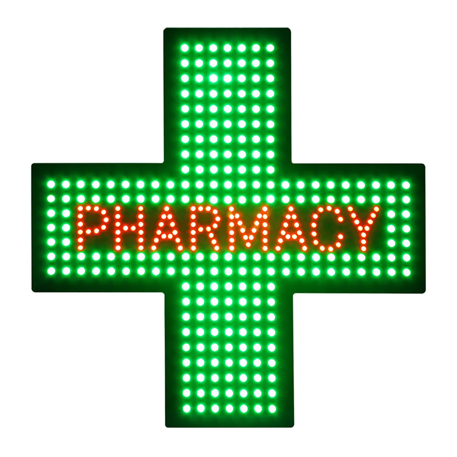 Cruz Médica LED Para Farmacia - 18 Pulgadas, Luz Verde, 3 Modos (fija, Intermitente, Animada), Con Cadena Colgante