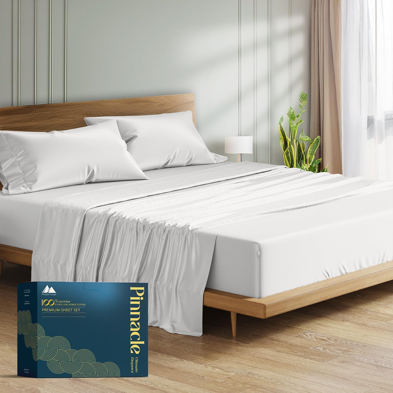 Mayfair Linen 100% Egyptian Cotton Pillow Cases Queen/Standard Size Set of 4 - Luxury 1500 Series Sateen Cotton Pillowcases (White, 2 Pair), Soft Pillow Covers Fits Standard & Queen Pillows