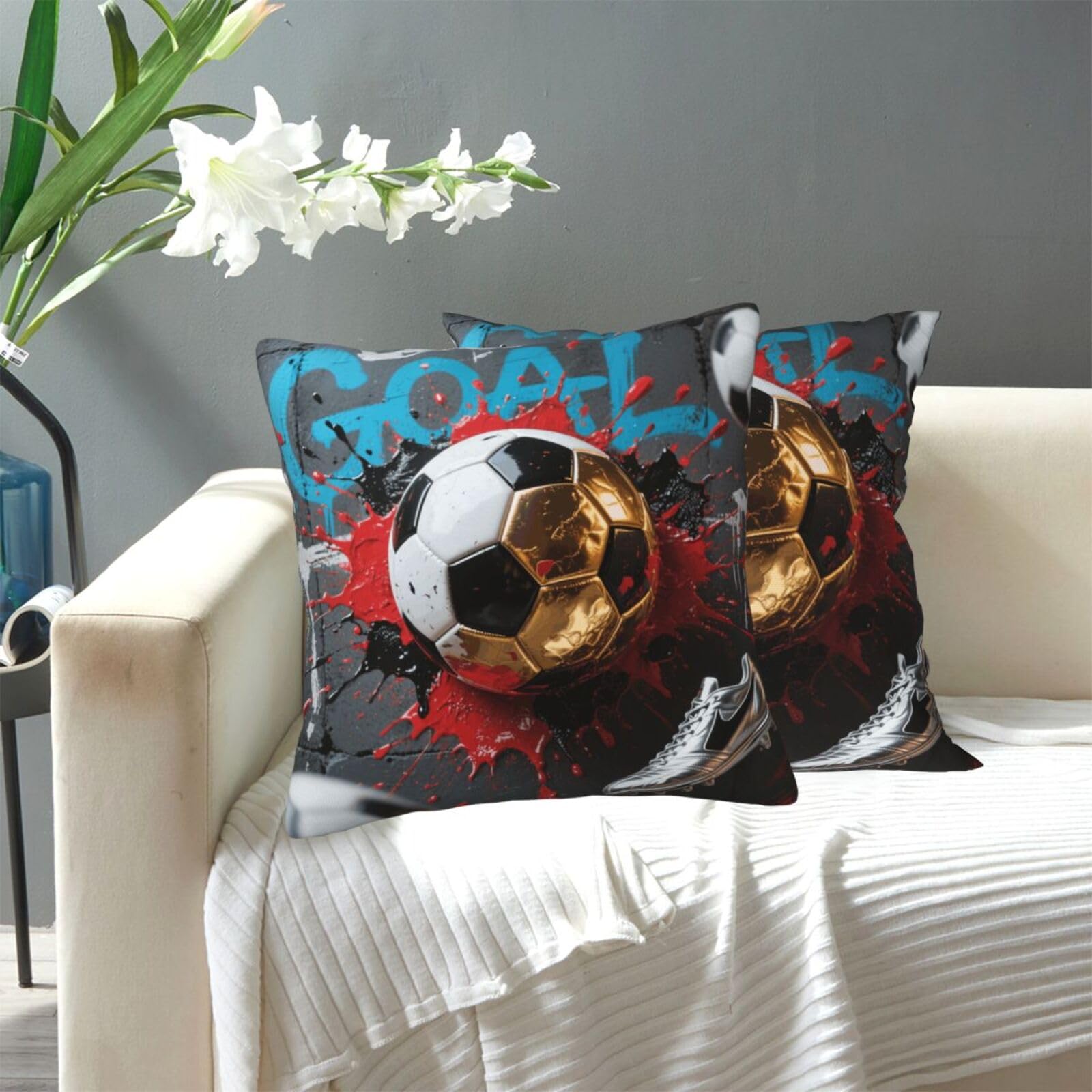 FekiLoot Decorative Throw Pillow Covers Modern Farmhouse Pillowcase Double Sided Cozy Cushion Cover for Sofa Couch Bed 12"X12" Soccer