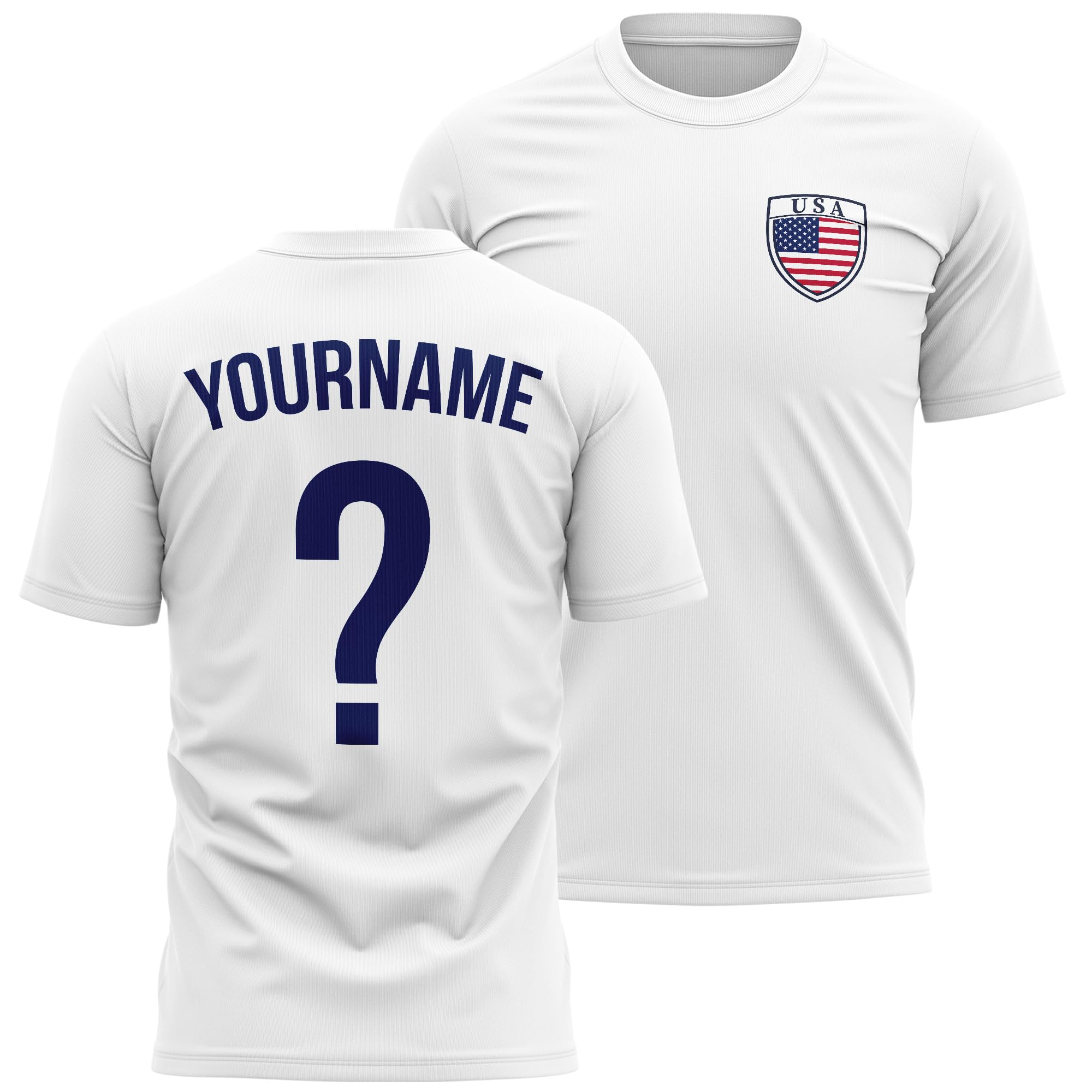 Personalised USA Mens T Shirt - America Badge with Custom Name and Number World Football Supporter, M, White