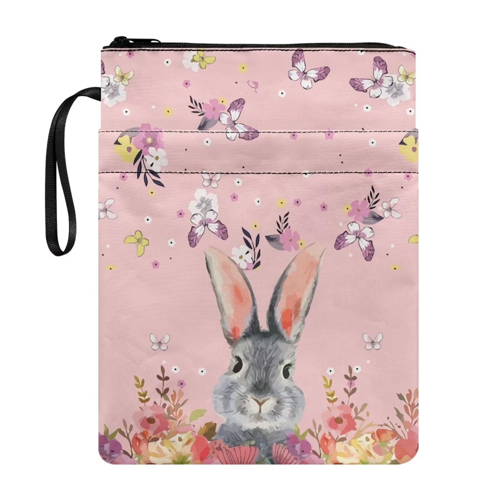 COEQINE Rabbit Floral Book Sleeves Bunny Book Pouch Pink Book Lovers Gifts Book Protector Bookish Gift Librarian Gifts Book Covers Book Club Gifts for Teacher Student Roommates Reading Accessories