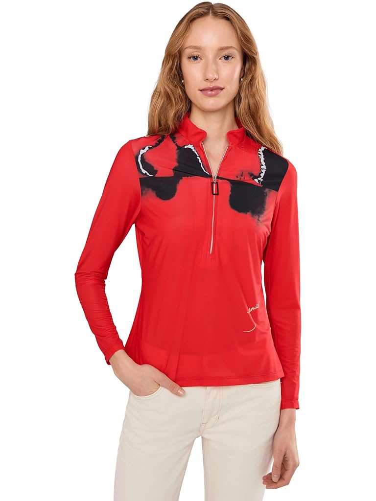 Red Jamie Sadock Flare Print Long Sleeve Sunsense 1/4 Zip Top