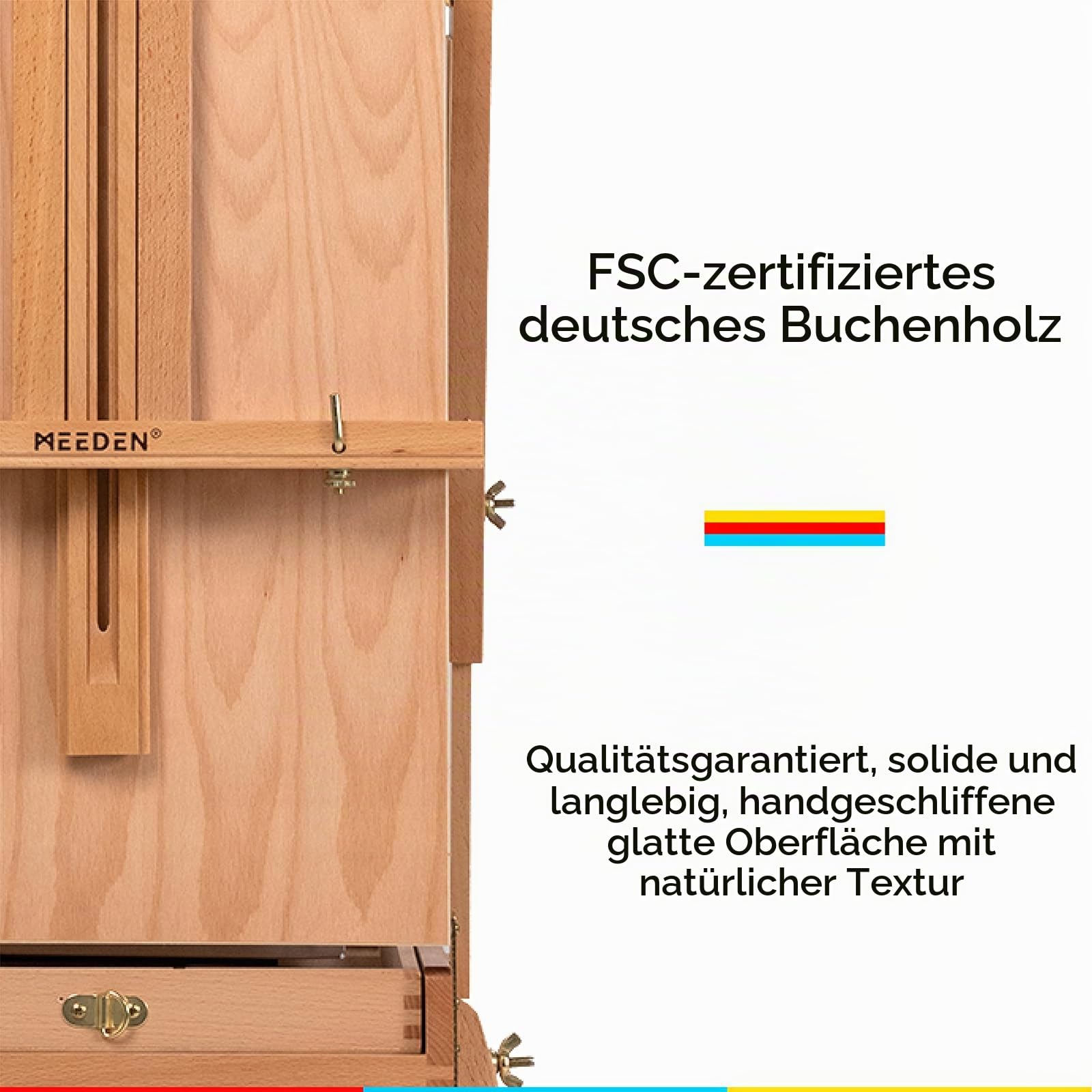 Meeden Staffelei Holz Groß, Französische Kofferstaffelei Kizzenkasten Staffelei, Kunststaffelei mit Schublade für Profis, Künstler und Malerei Unterwegs, Hält Leinwand bis zu 86,4cm