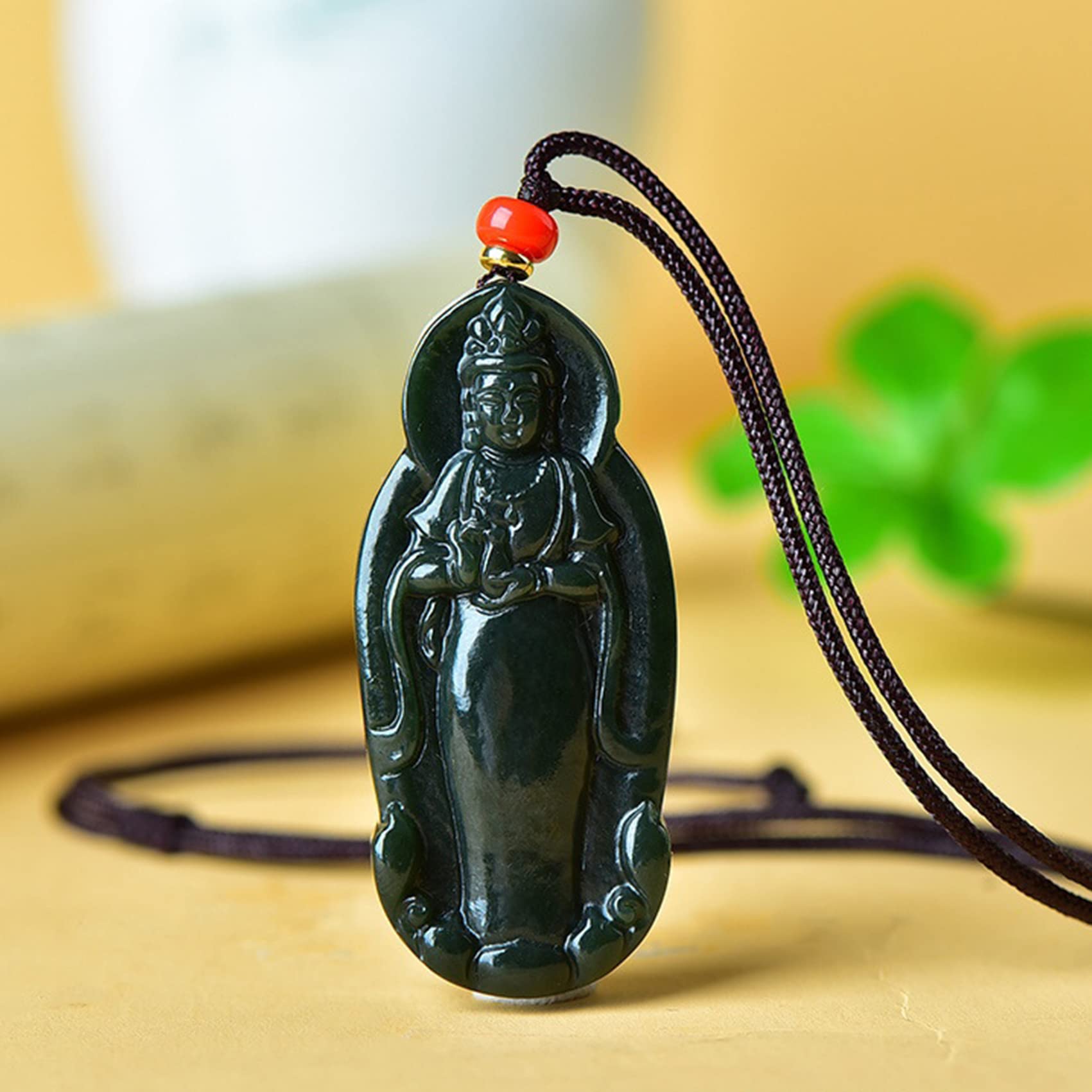 Naszyjnik z kamienia jadeitu, naszyjnik z jadeitu Feng Shui, wisiorek z zawieszką Guanyin, naturalny naszyjnik z jadeitu, amulet Buddy, biżuteria dla mężczyzn i kobiet, talizman z kamienia jadeitu, dł