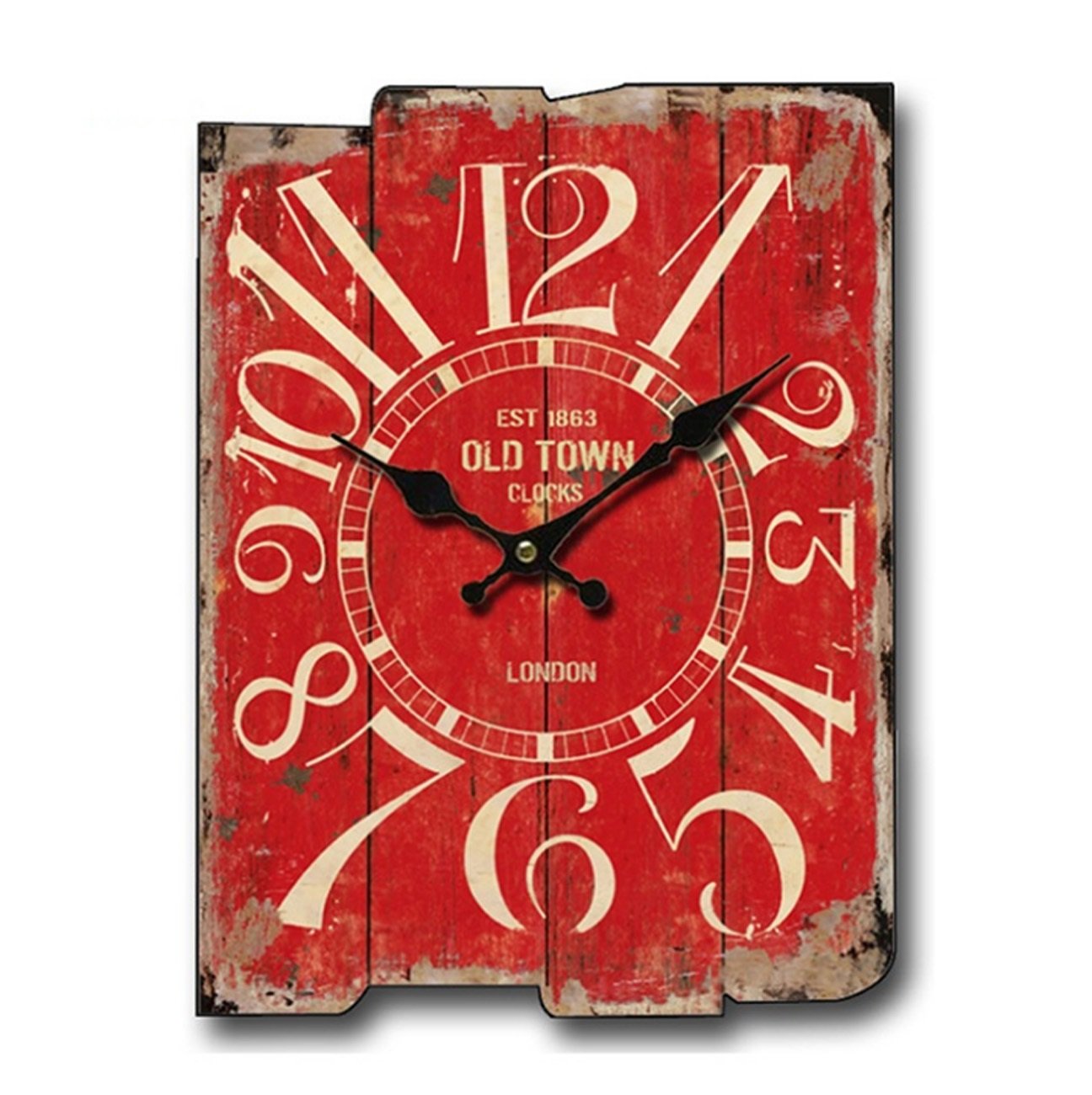 Horloge vintage salon et bureau en bois rouge vieilli au design irrégulier pour mur d'hôtel