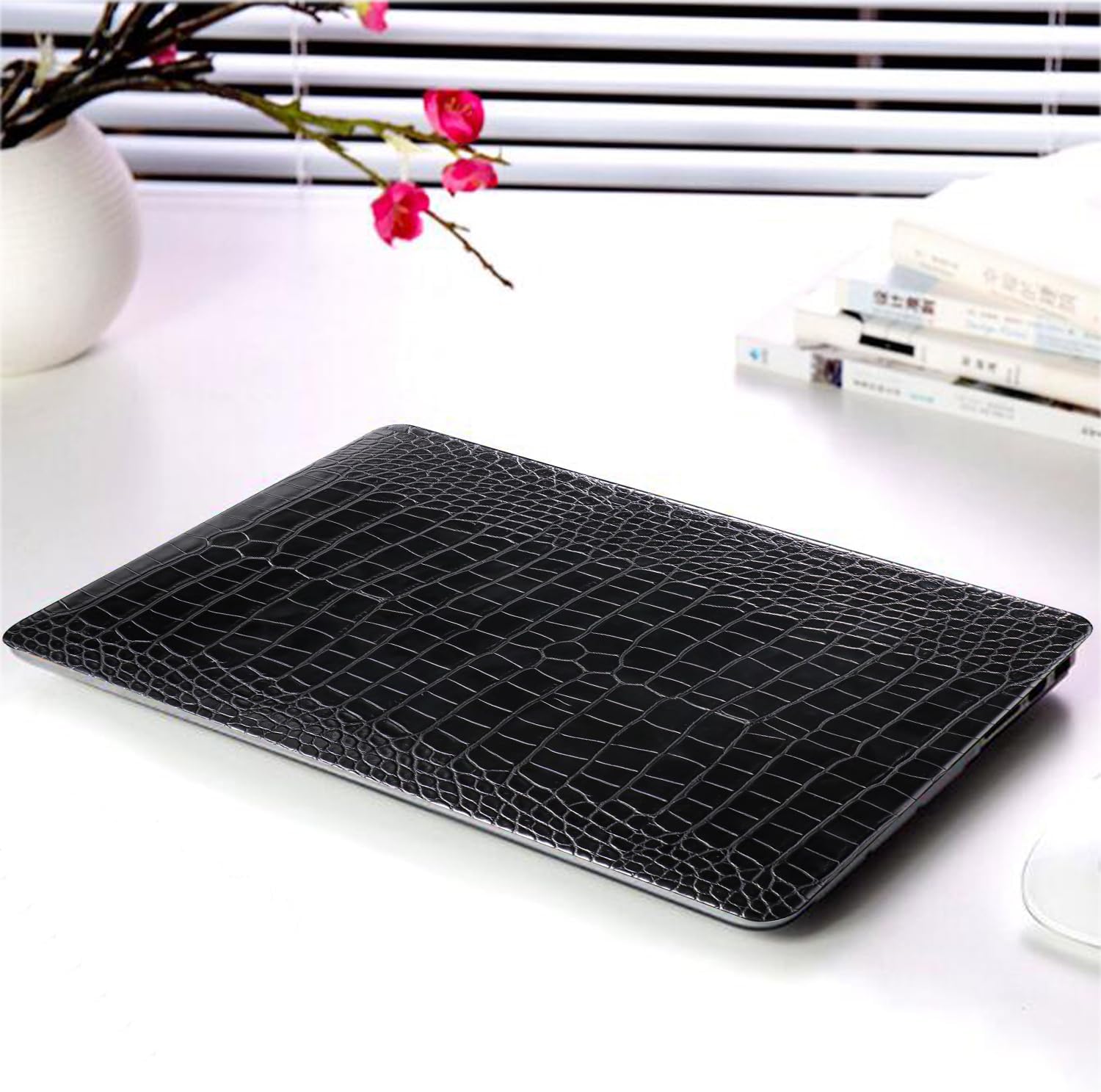 Laptop Case Compatible with MacBook Pro 15 inch with Retina Display 2015 2014 2013 2012 Model A1398, Crocodile Print Faux Leather Hard Shell Case Cover & Keyboard Cover & Leather Bag, Black