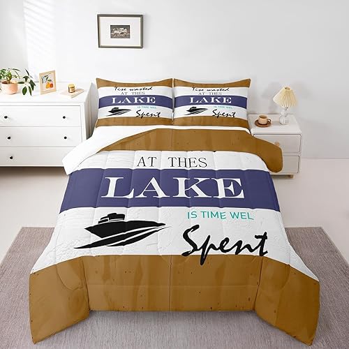 Castle Fairy Lake Life - Juego de edredón tamaño King, juego de ropa de cama de madera rústica vintage para todas las estaciones, juego de edredón