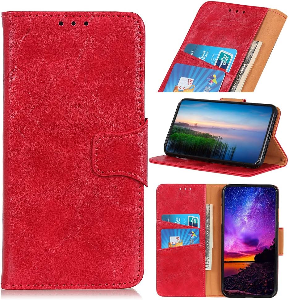 HDOMI OPPO Realme XT Case,High Grade Leather Wallet whith [Card Slots] Flip Cover for OPPO Realme XT (Red)