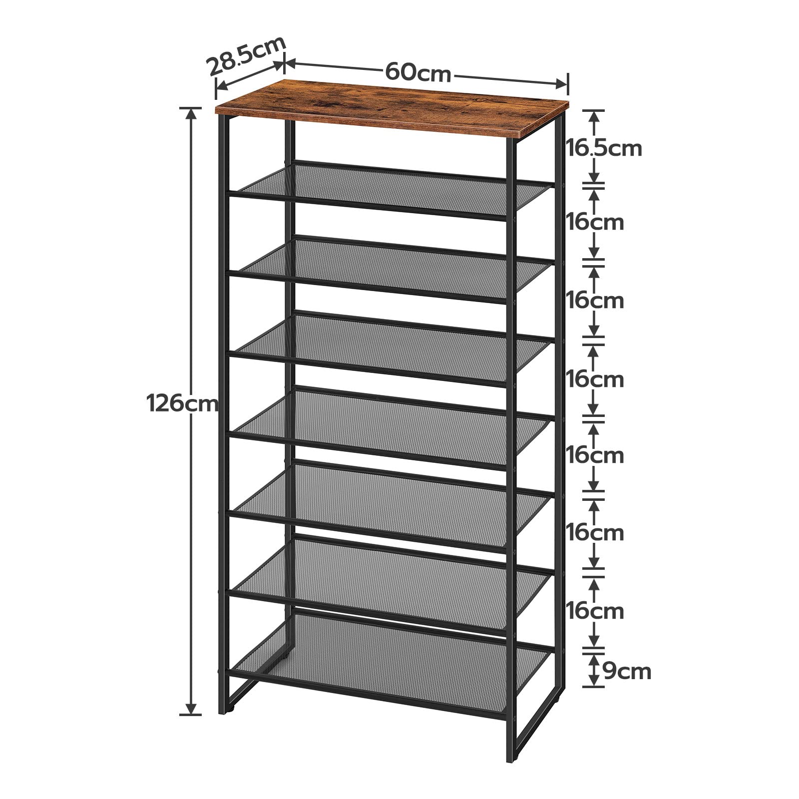 HOOBRO Schuhregal, 8-stöckige hoch Schuhschrank, Gro schmal Schuhablage, 21-28 Paar Schuhe, Stabil, für Flur, Eingang, Schlafzimmer, Dunkelbraun-Schwarz EBF68XJ01