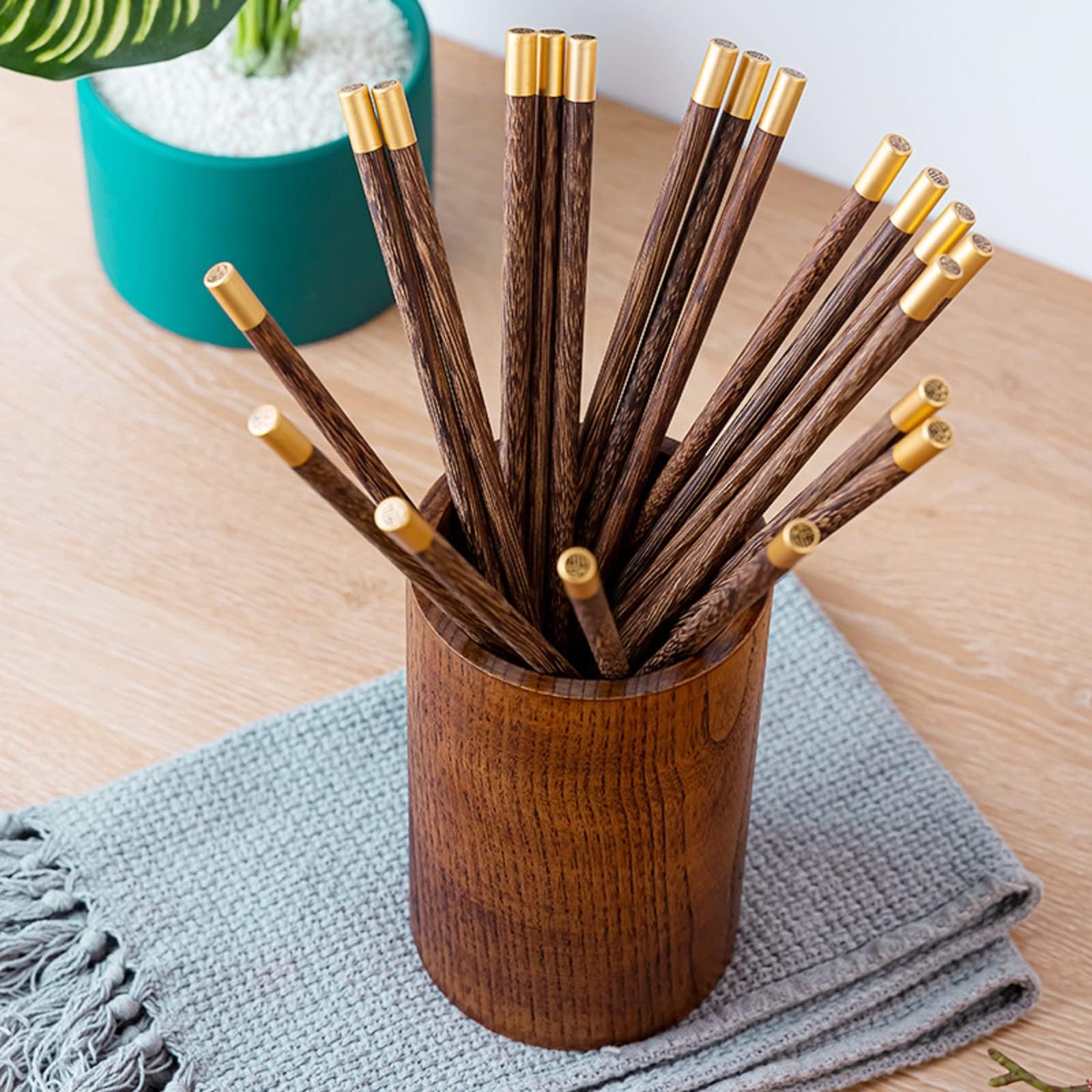 Porte-ustensiles De Cuisine Rond En Bois - Diamètre 15 Cm, Hauteur 8.7 Cm - Pour Spatules, Cuillères, Baguettes