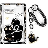 PLwelth Cat Photocard Holder Keychain Cartoon Animal Badge Holder Acrylic Photo Protective Sleeve Case Card Cover for Photo Card School Office Cards Supplies Cute Black Cat Charm Accessories Gifts