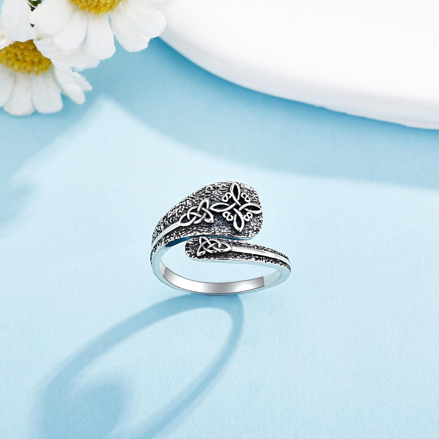 Spoon Rings 925 Sterling Silver Adjustable Hummingbird/Shark/Daisy/Tree Of Life/Dragonfly/Witches Knot/Sea Turtle Ring Thumb Rings Birthday Jewelry Gifts for Women Mother - Image 2