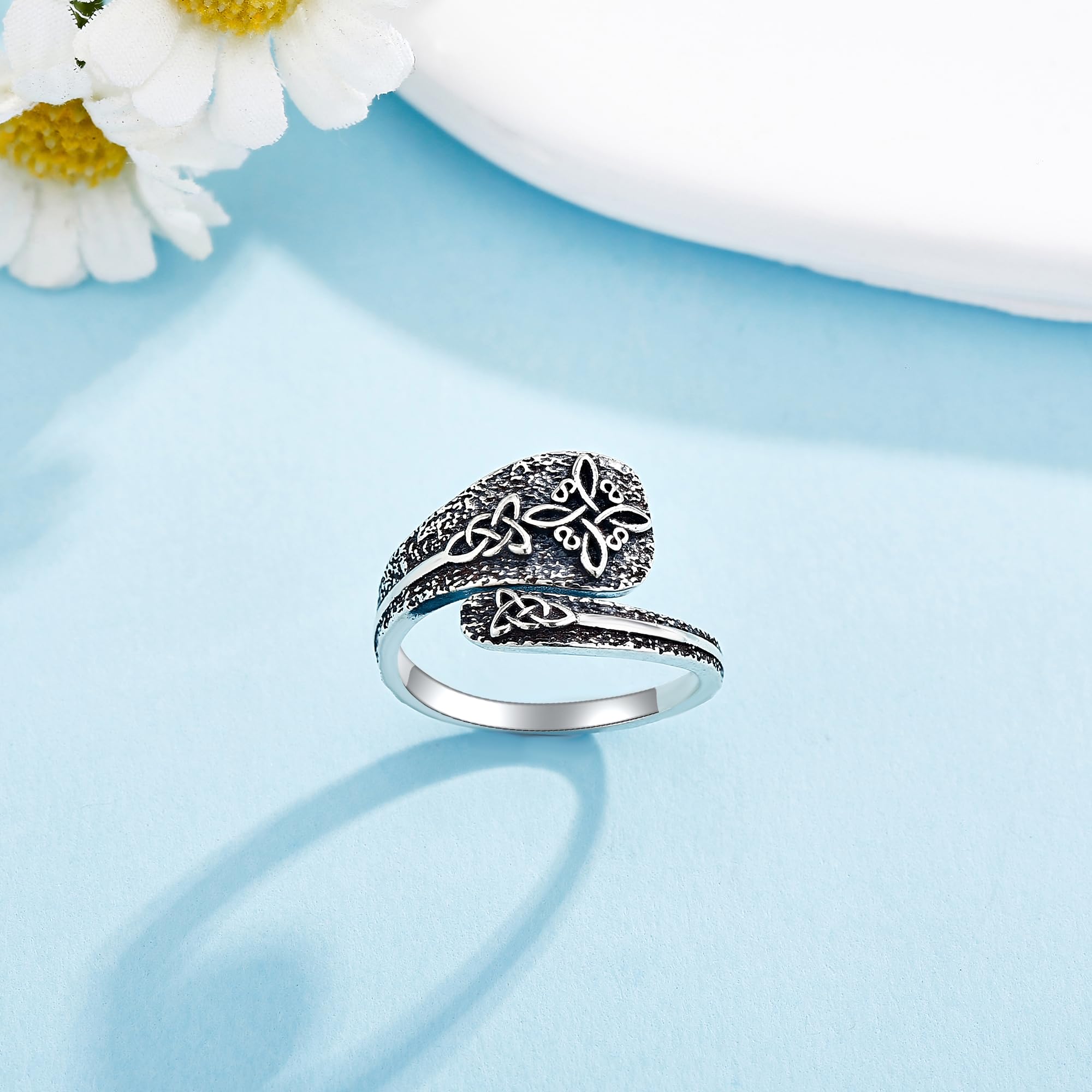 DAYLINLOVE Hexen Knoten Ring 925 Sterling Silber Nudo De Bruja Keltische Knoten Löffel Ring Irish Wicca Hexe Schmuck Geschenke für Frauen