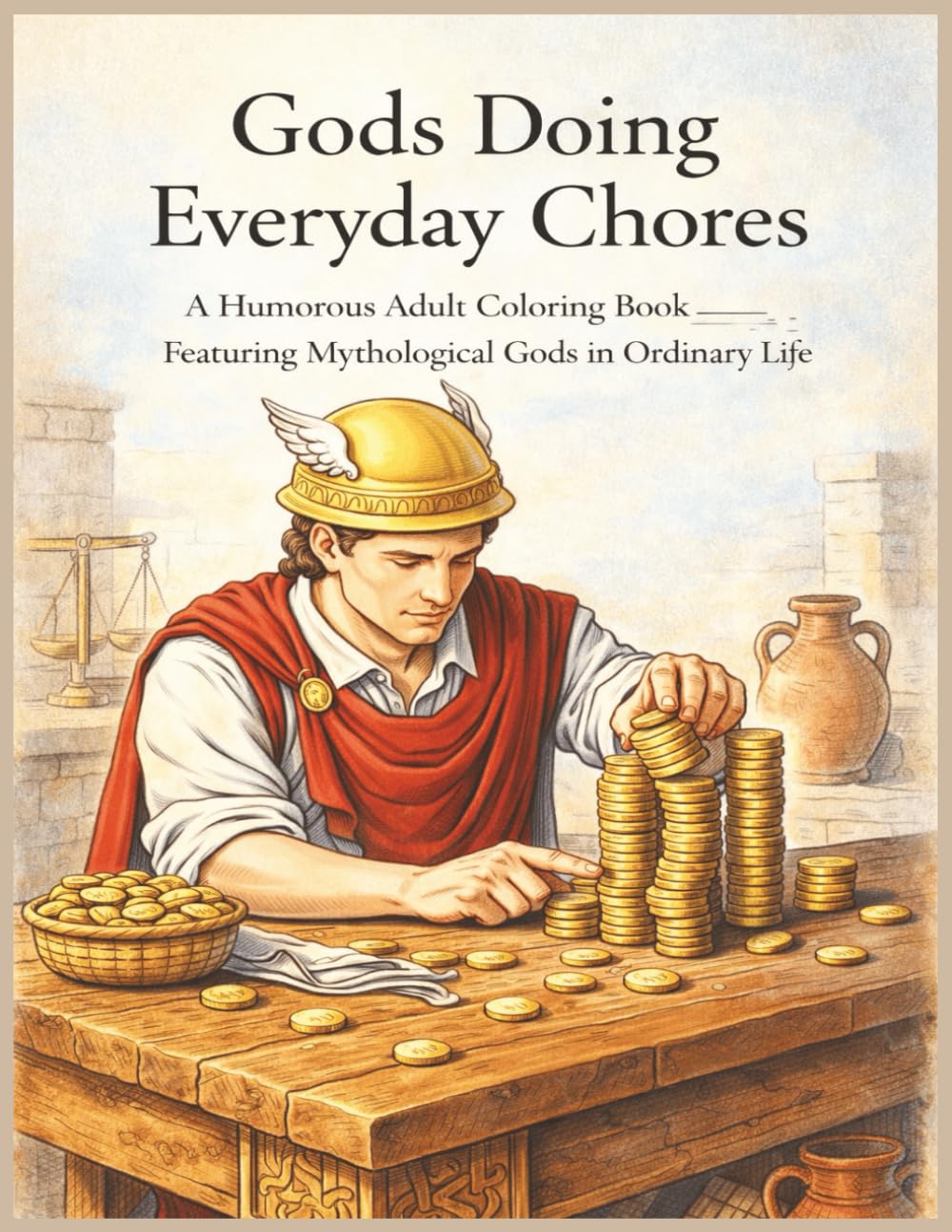 Gods Doing Everyday Chores: A Humorous Adult Coloring Book Featuring Mythological Gods in Ordinary Life