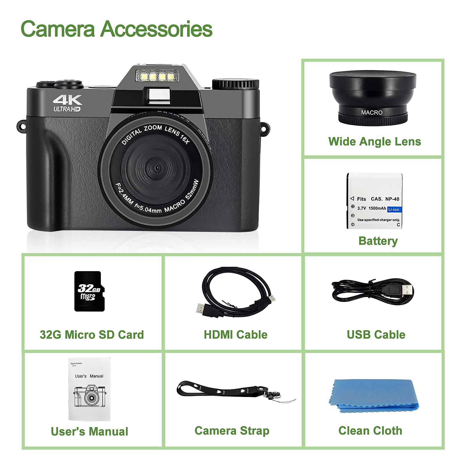 EJ.life caméra 2 Caméra DV 1080P 16MP Écran rotatif TFT 2,7 pouces