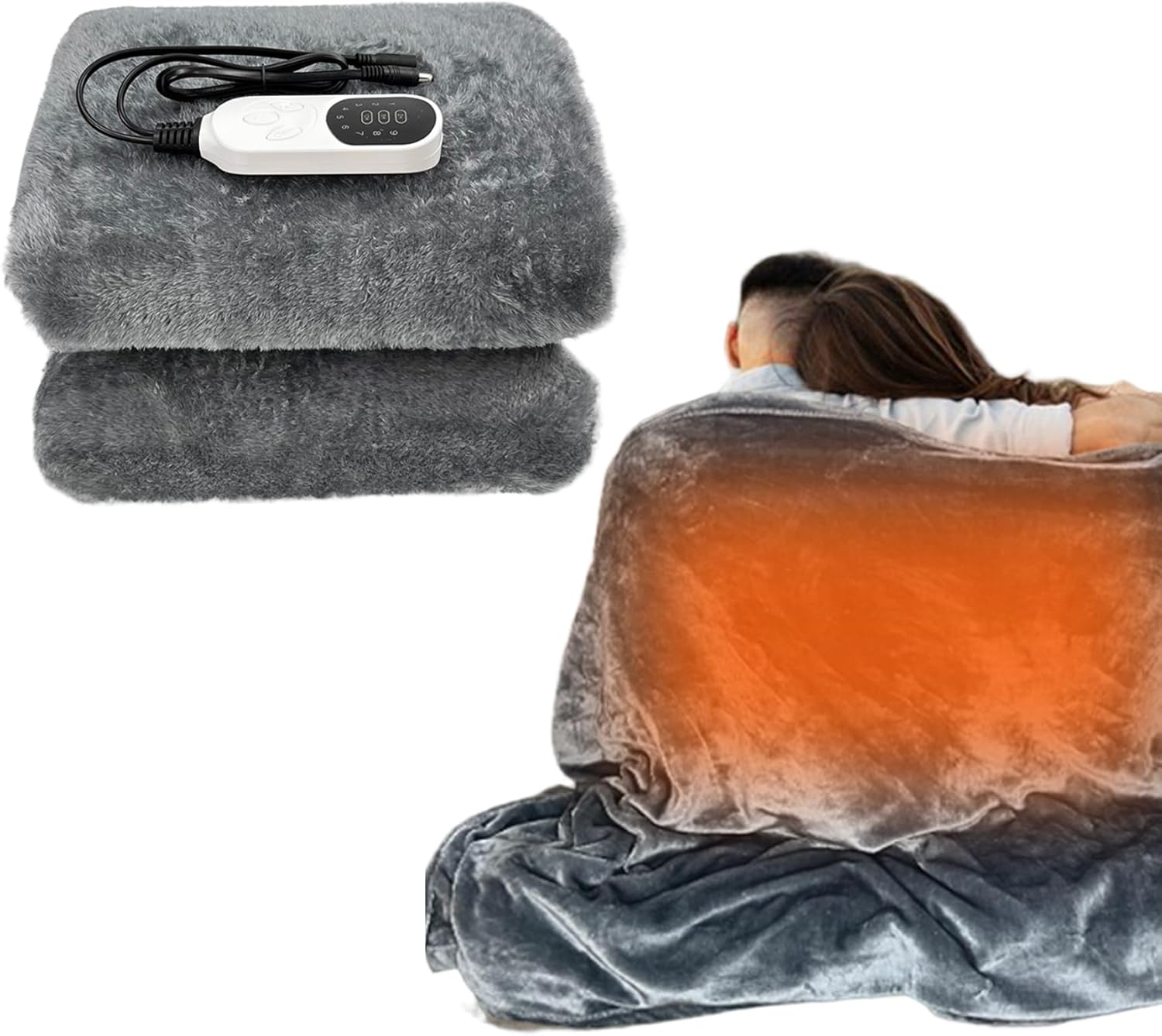 Car Heated Blanket, 160x80cm Soft Plush 12V Heated Blanket with Timer & 9 Heating Settings, Portable Electric Heating Throw for Cars SUV Winter Camping Essentials(Gray)