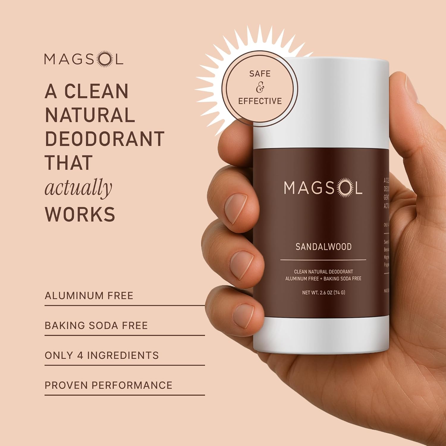 MAGSOL Magnesium Deodorant for Men, Aluminum Free, Baking Soda Free Natural Deodorant for Sensitive Skin, Long Lasting Odor Protection with Sweet Almond Oil, Sandalwood 2.6 oz - Image 2