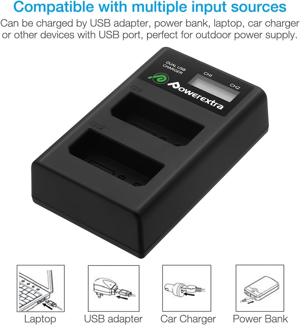 Powerextra LP-E10 2 Pack Battery and LCD Dual USB Charger for Canon Rebel T3 T5 T6 T7 T100 Kiss X50 Kiss X70 1100D 1200D 1300D Digital Camera