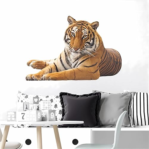 Calcomanías de pared de tigre perezoso, calcomanías de pared de animales salvajes de sacinora extraíbles de vinilo para sala de estar, dormitorio,