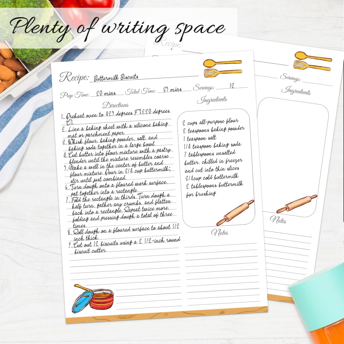 Recipe Paper for 8.5" x 11" Recipe Binder, Full Page Refill Sheets 30 Count