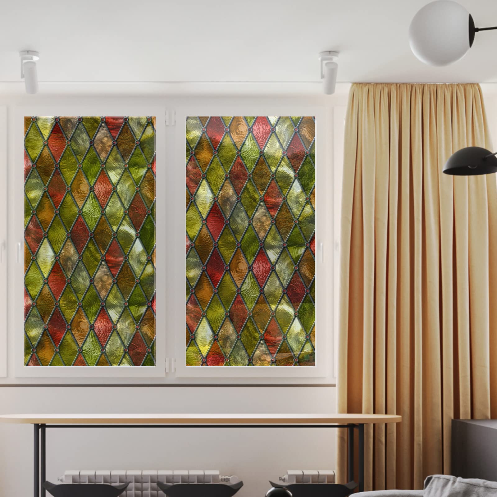 Opaque window film privacy film,Selbstklebend ohne Klebstoff Fensterfolie,Decorative Anti-UV Film,farbige Raute ,Privatsphäre Schutzfolie Matt Für Bad Büro Wohnzimmer(75cmx200cm)