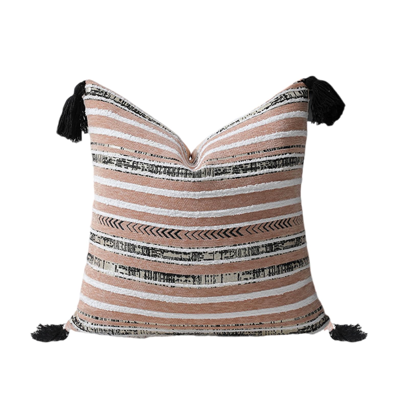 Xjdzineq Luxurious Touch Bohemians Chenilles Jacquards Stripeds Throw Pillow Covers with Tassels for Couch and Decoration Chenilles Jacquards Stripeds Pillow Case