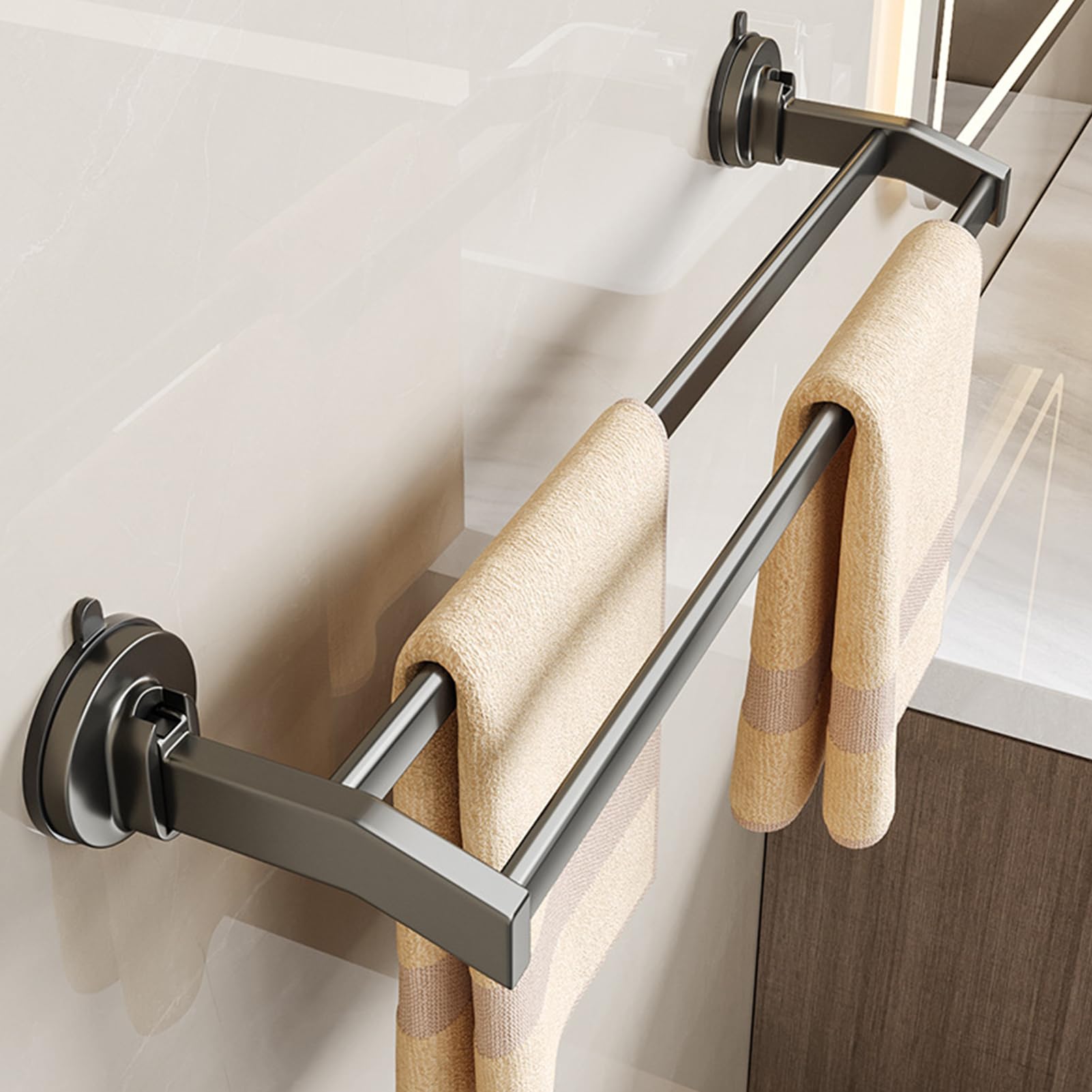 Towel Rail - Suction Cup Towel Holder, Towel Rail Wall Mounted, Space Aluminum Towel Bar Suction Towel Rack, Removable, for Bathroom En Suite or Toilet Kitchen