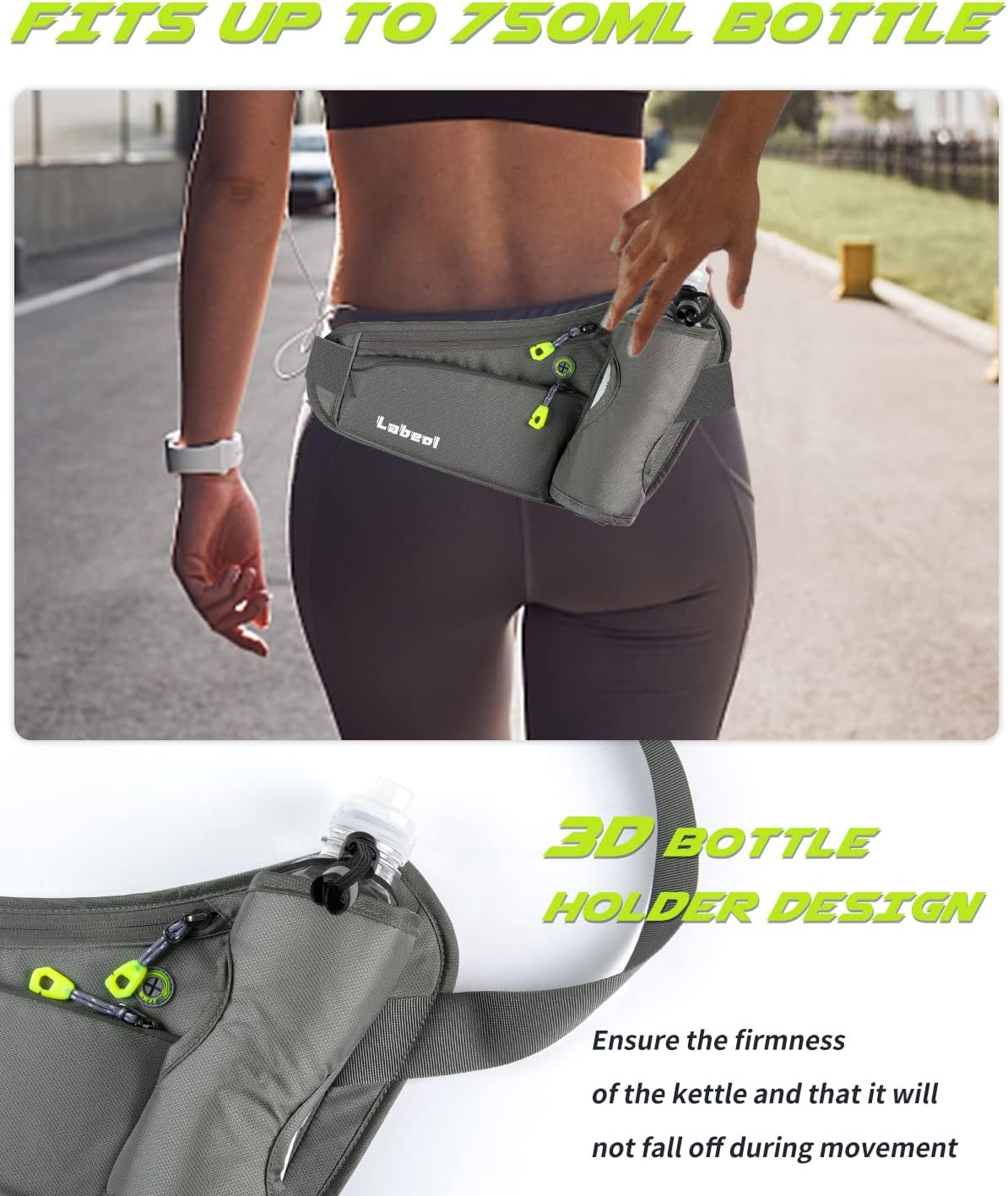 Running Belt, Waterproof Hydration Belt with Water Bottle Holder Hiking Walking Waist Pack Reflective Adjustable Fanny Pack Compatible for Phone Waistband Outdoor - Image 6