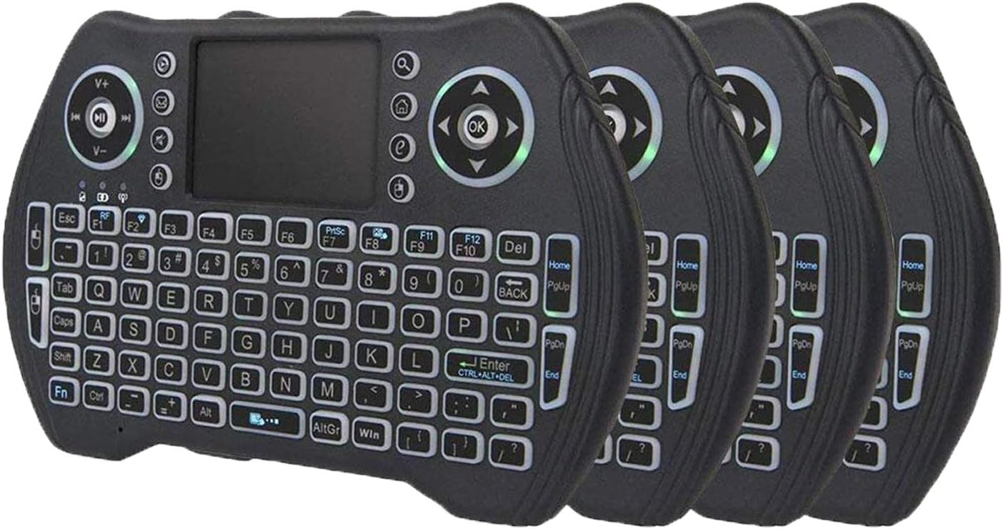 (Pack of 4 Pcs) EASYTONE Backlit Mini Wireless Keyboard with Touchpad Mouse Combo, Rechargable Li-ion Battery & Multi-Media Handheld Remote for Google Android TV Box,PS3,PC, 2.4GHz Mini Keyboard Touch