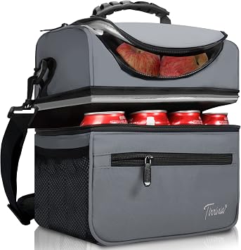 Kato Tirrinia Insulated Cool Bag 13L22 Cans, Large Compartment Lunch Bag Thermal Tote Bags for Lunch Work School Camping Picnic, Foldable Cooler Bag for Meal Prep or Lunch Box Container,Light Gray
