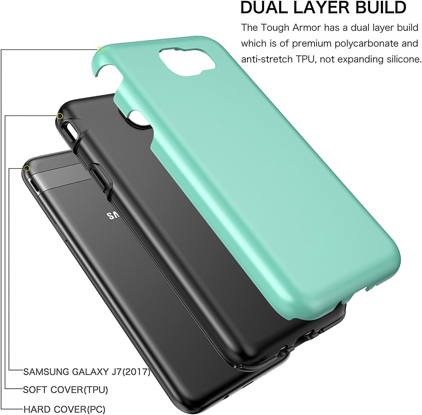 Galaxy J7 V Case, J7 Perx Case,J7V Case,J7 Sky Pro Case,Galaxy Halo Case, All Around Protection Hybrid Dual Layer Armor Phone Case Cover for Samsung Galaxy J7 2017, Sky Blue