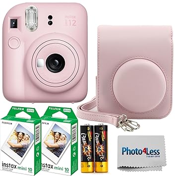 Fujifilm Instax MiniI 12 Instant Film Camera Blossom Pink, Fujifilm Instax Mini Twin Pack Instant Film 20 Prints, Prtotective Case, Gift Bundle