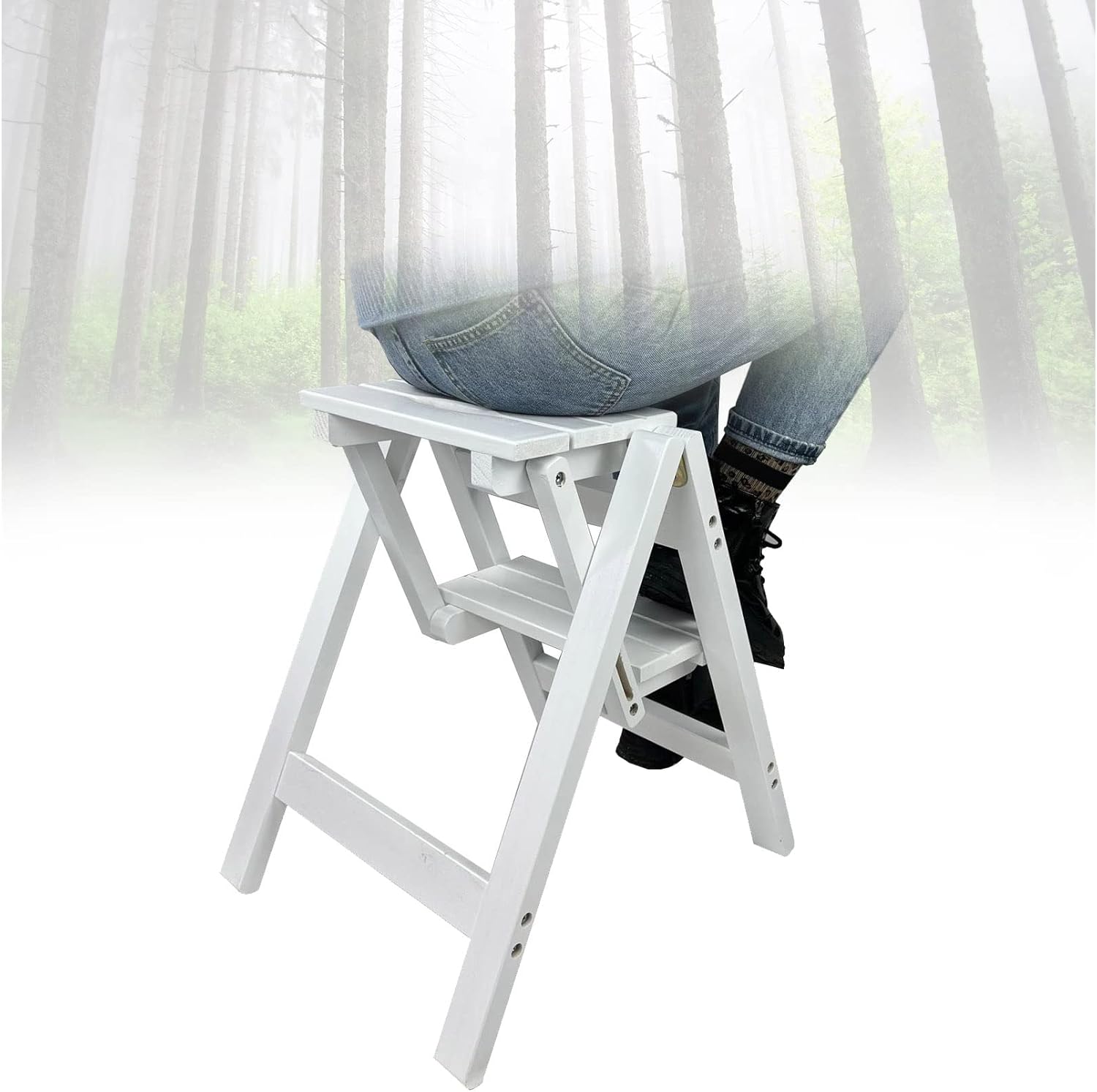 Wooden Folding Step Stool for Kitchen, 2 Step Ladder Small Step Ladder Lightweight Stepladder for Household Office Heavy Duty Sturdy Step Ladder