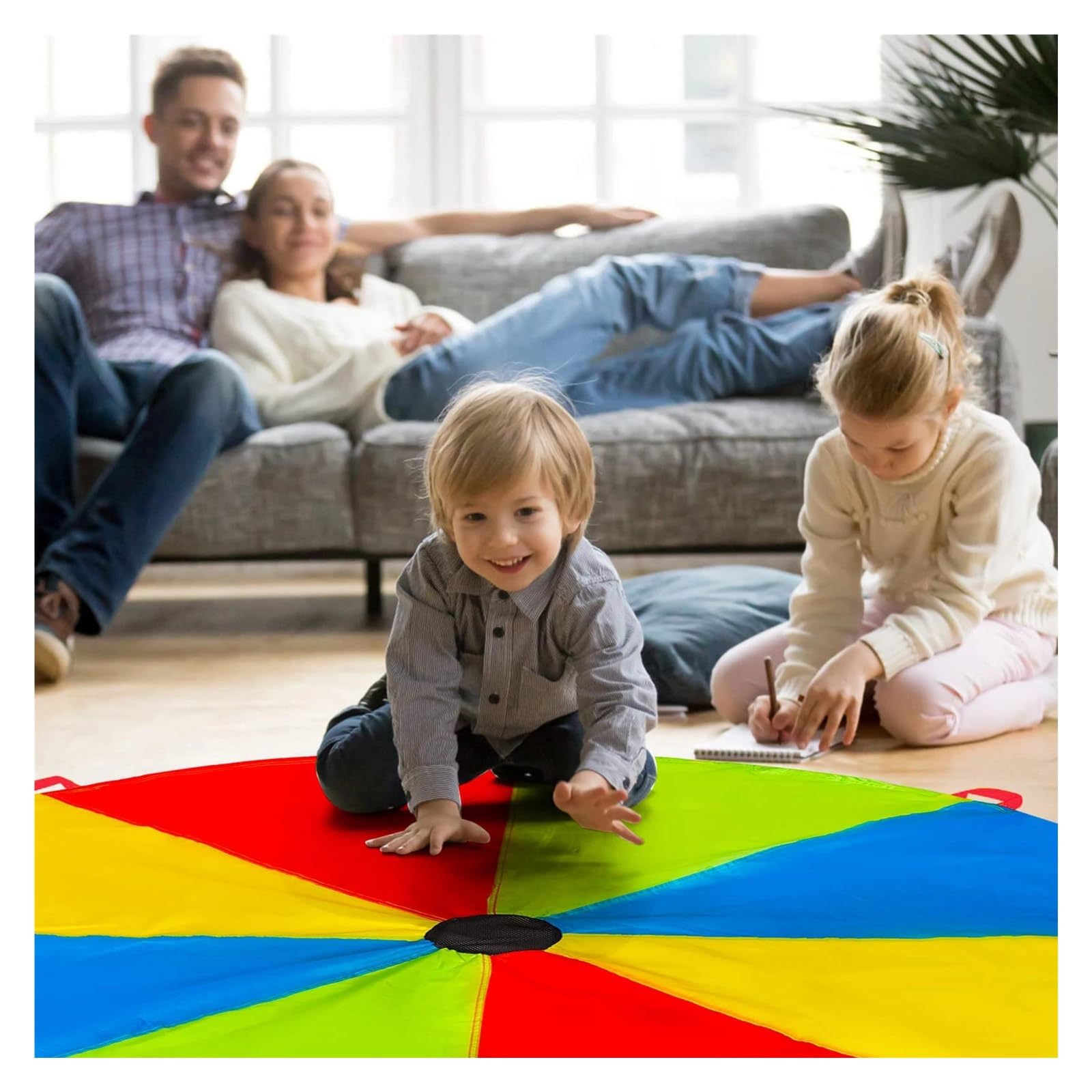 Bunt Fallschirm Spiel-Fallschirm, Mehrfarbig, Spiel-Fallschirm mit 8 Griffen for Indoor- und Outdoor-Gymnastik, Spielzeug, Spielaktivität