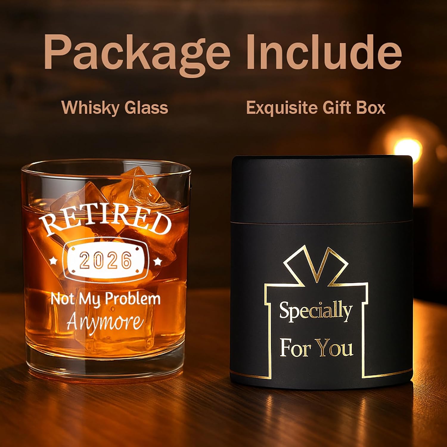 Retirement Gifts for Men 2026, Retired 2026 Not My Problem Any More Whiskey Glass, Retirement Gifts for Coworker Friends Husband, 10 Ounce Old Fashioned Glass with Gift Box - Image 7
