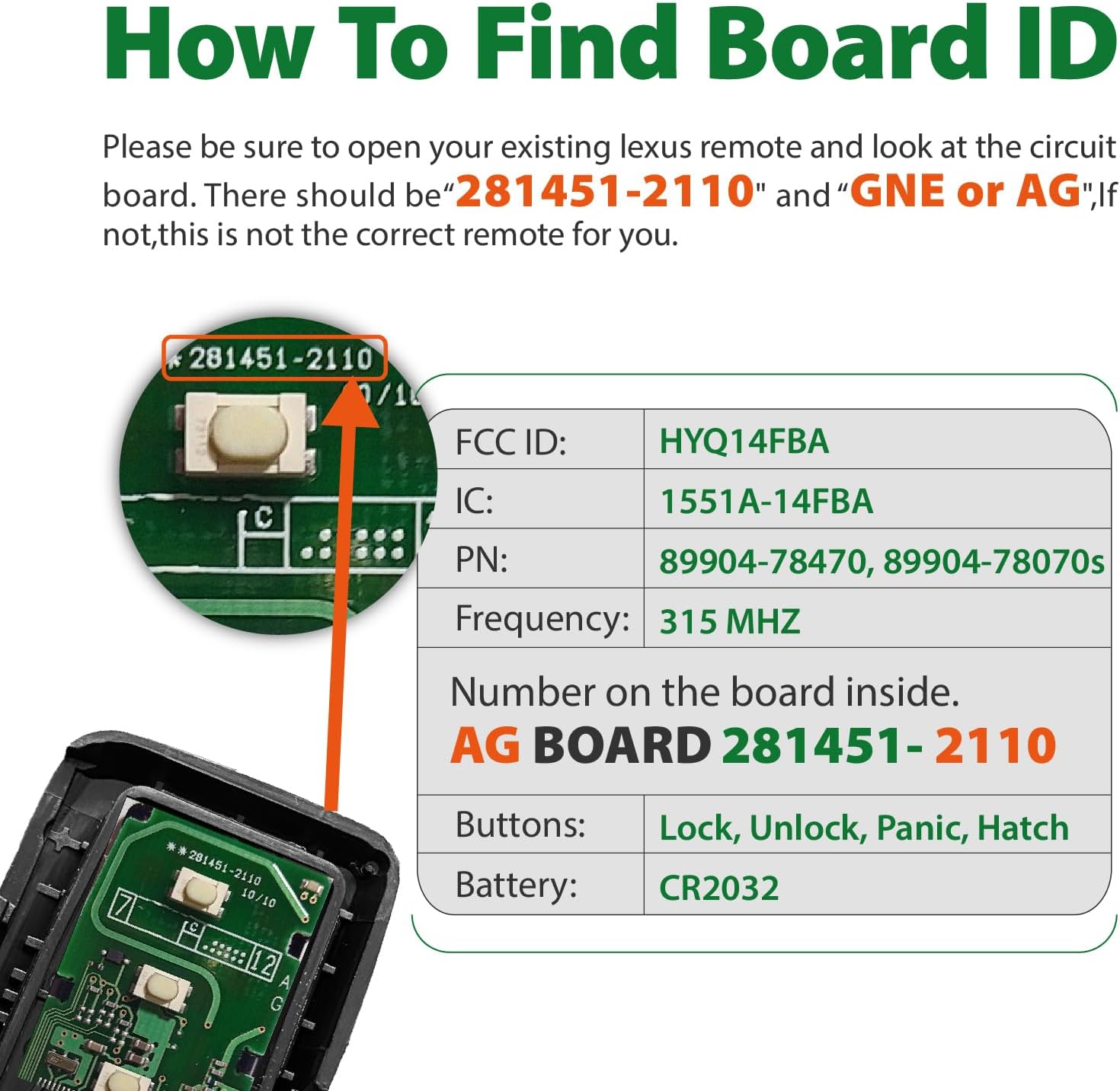 2 Keylessbest Replacement for 2015 2016 2017 2018 2019 2020 Smart Proximity Late-LX570 NX200t NX300 NX300h GNE 281451-2110 Board Key Fob HYQ14FBA 315MHz 4 Buttons image 2