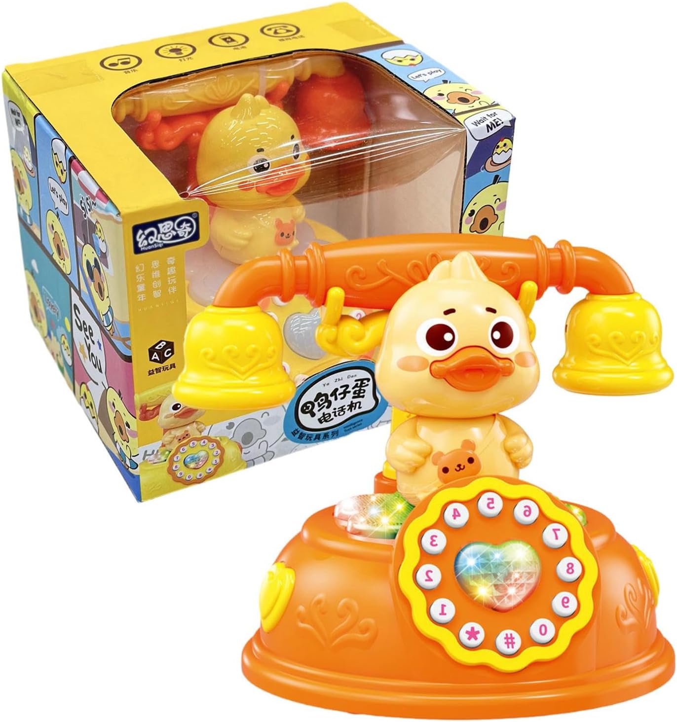 Dirfuny Duck Rotary Phone with Lights and Sounds, Pretend Phone for Kids