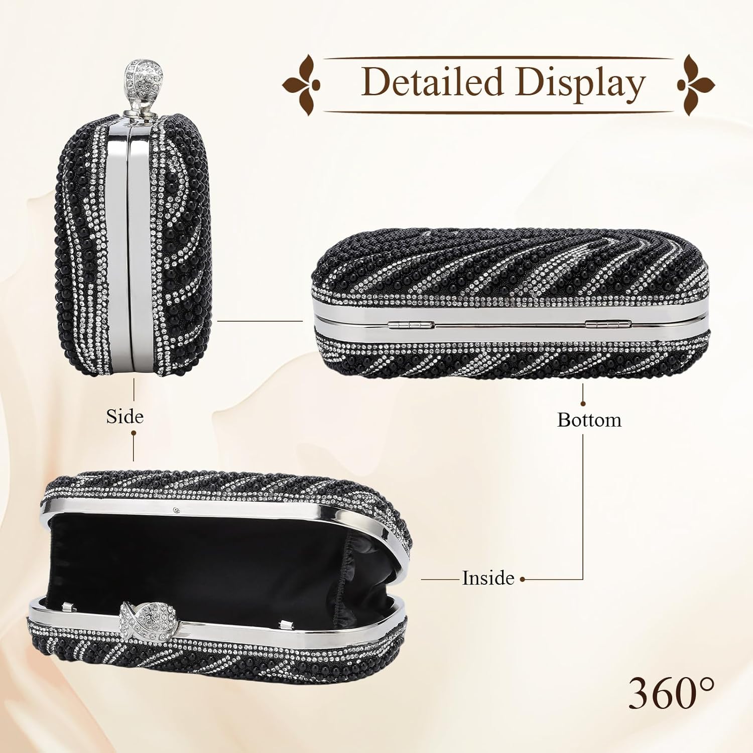 YYW Womens Pearl Clutch Purse Evening Handbags Beaded Bag for Wedding Bride Party with Chain - Image 4