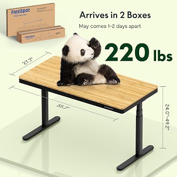 FLEXISPOT Q8 55 Bamboo Standing Desk, Dual Motor 3 Stages Adjustable Height Electric Computer Workstation w/Wireless Charging, Drawer, Quick Install, 220lbs Capacity (Bamboo Tabletop + Black Frame)