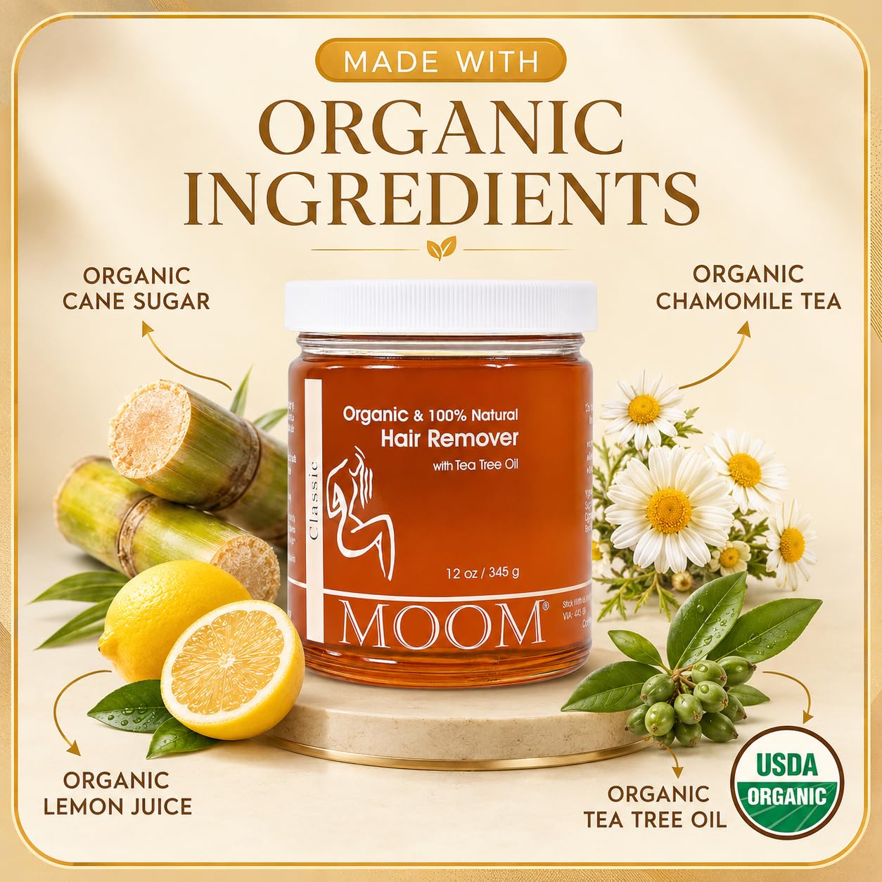 MOOM USDA Organic Sugar Wax Hair Removal for Body, Face & Bikini - 12 oz image 5