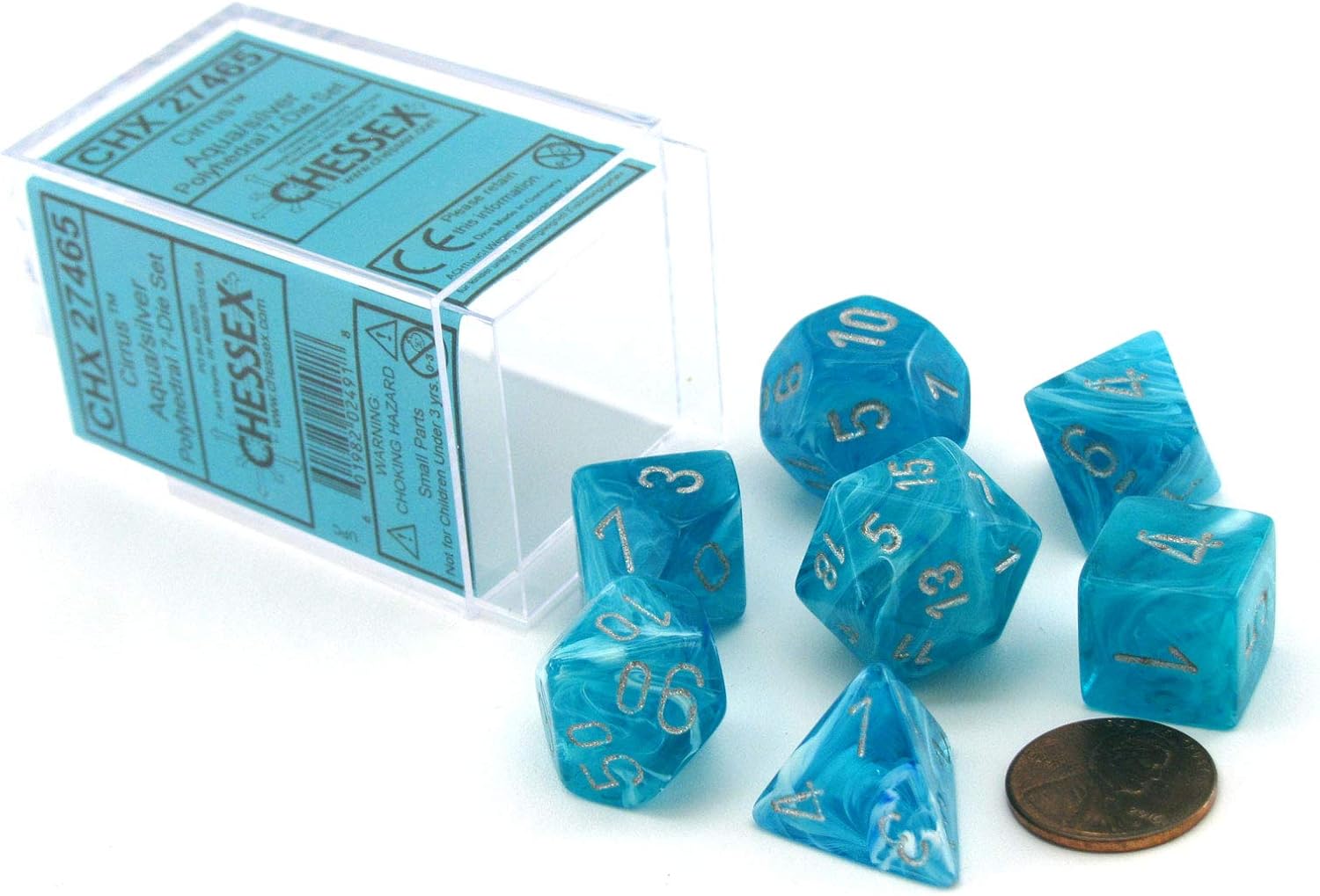 Polyhedral 7-Die Cirrus Dice Set - Aqua with Silver