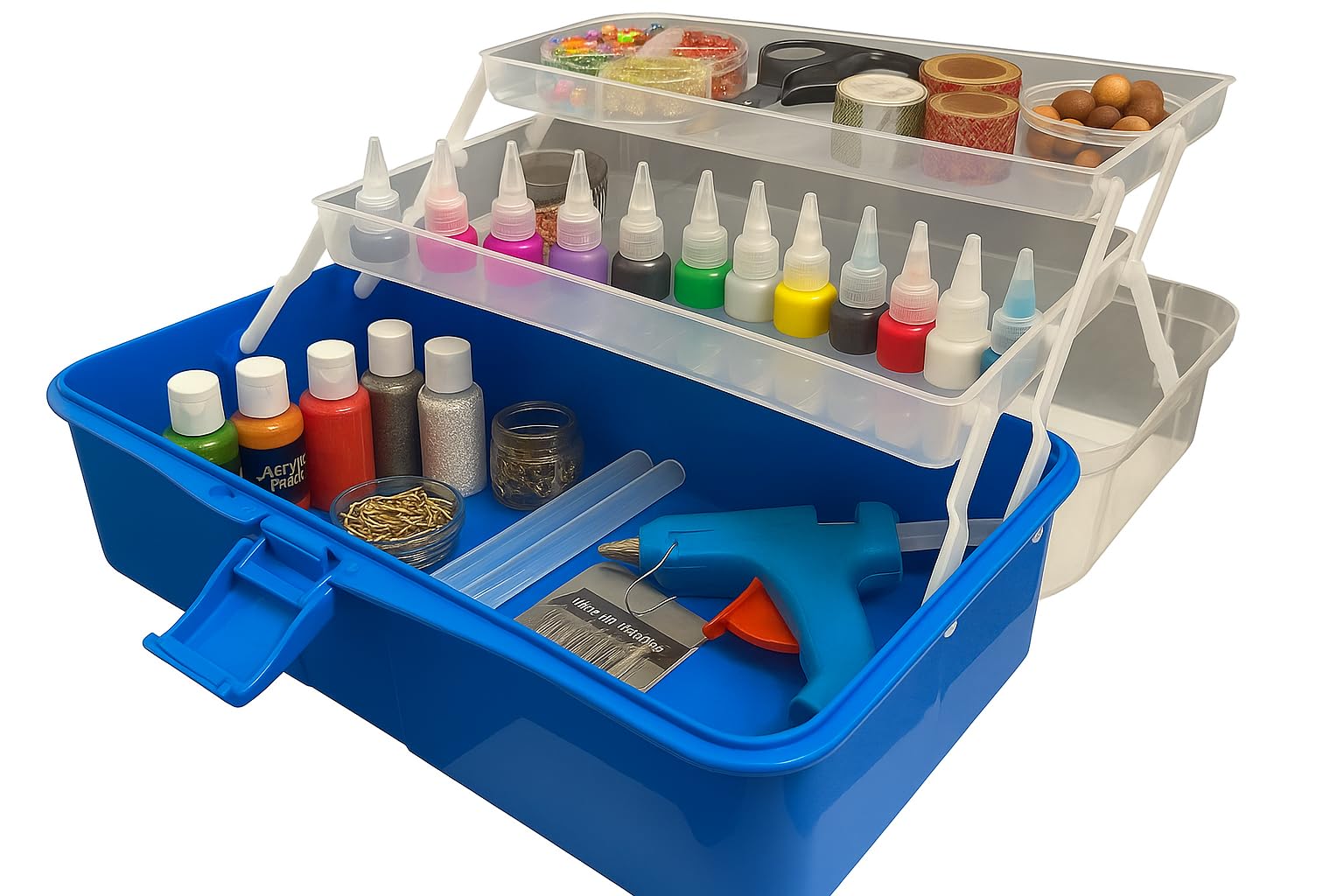 Quickdraw Blue Cantilever Storage Box – Large & Medium Multi‑Tray Organizer For Crafts, Beads, Sewing, Nail Art – Portable Toolbox With Handle & Secure Clasp (Large 668)
