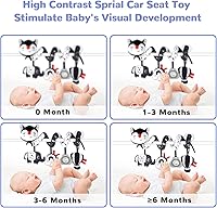 Vista 3 de XIXILAND Juguetes de Coche Musicales para Asiento de Bebé en Negro y Blanco, Juguetes para Bebés, Juguetes para Niños de 0 a 6 Meses, Juguetes