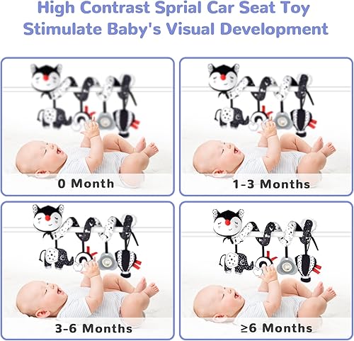 Miniatura 3 de XIXILAND Juguetes de Coche Musicales para Asiento de Bebé en Negro y Blanco, Juguetes para Bebés, Juguetes para Niños de 0 a 6 Meses, Juguetes para